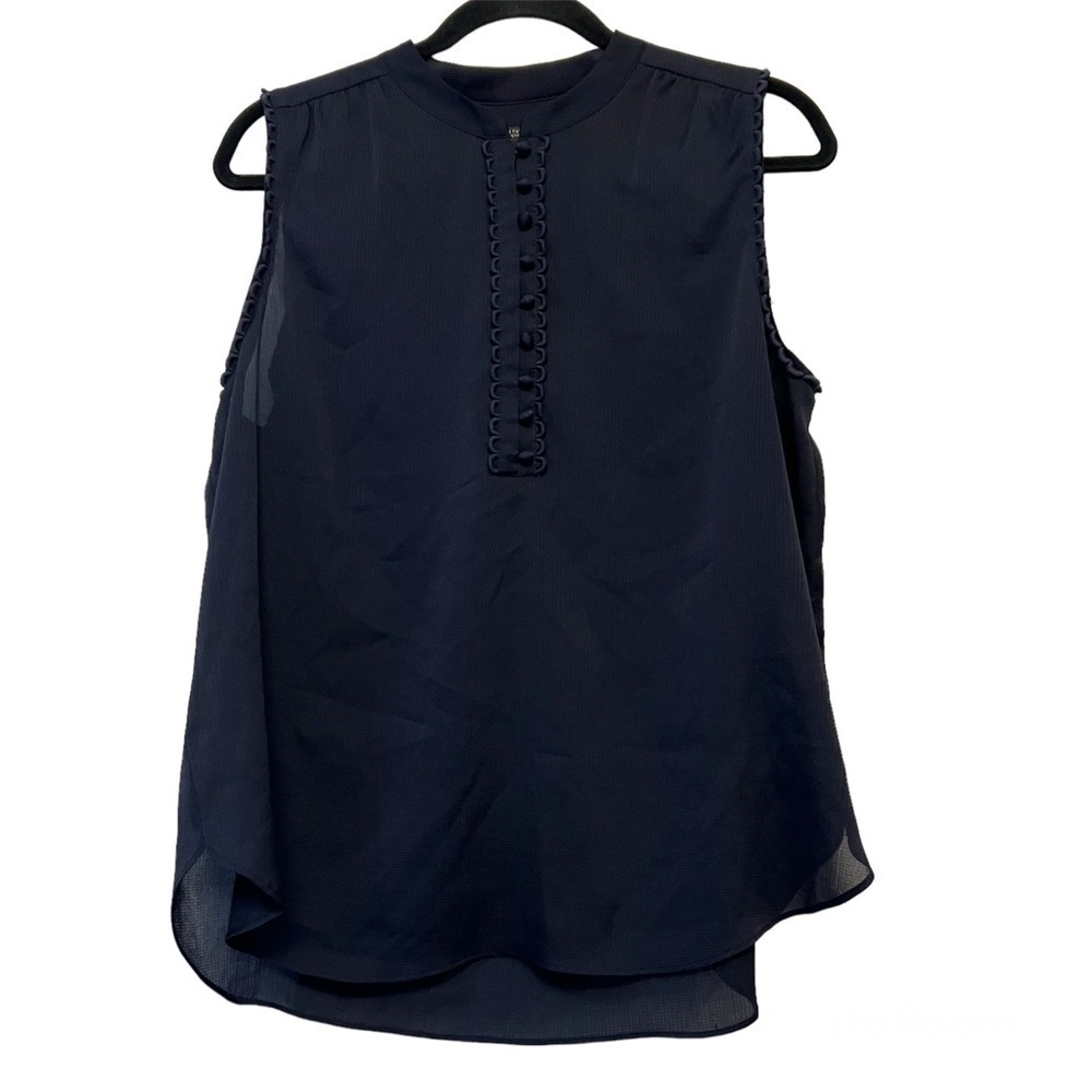 Ann Taylor Navy Blue Button Down Sleeveless Blouse